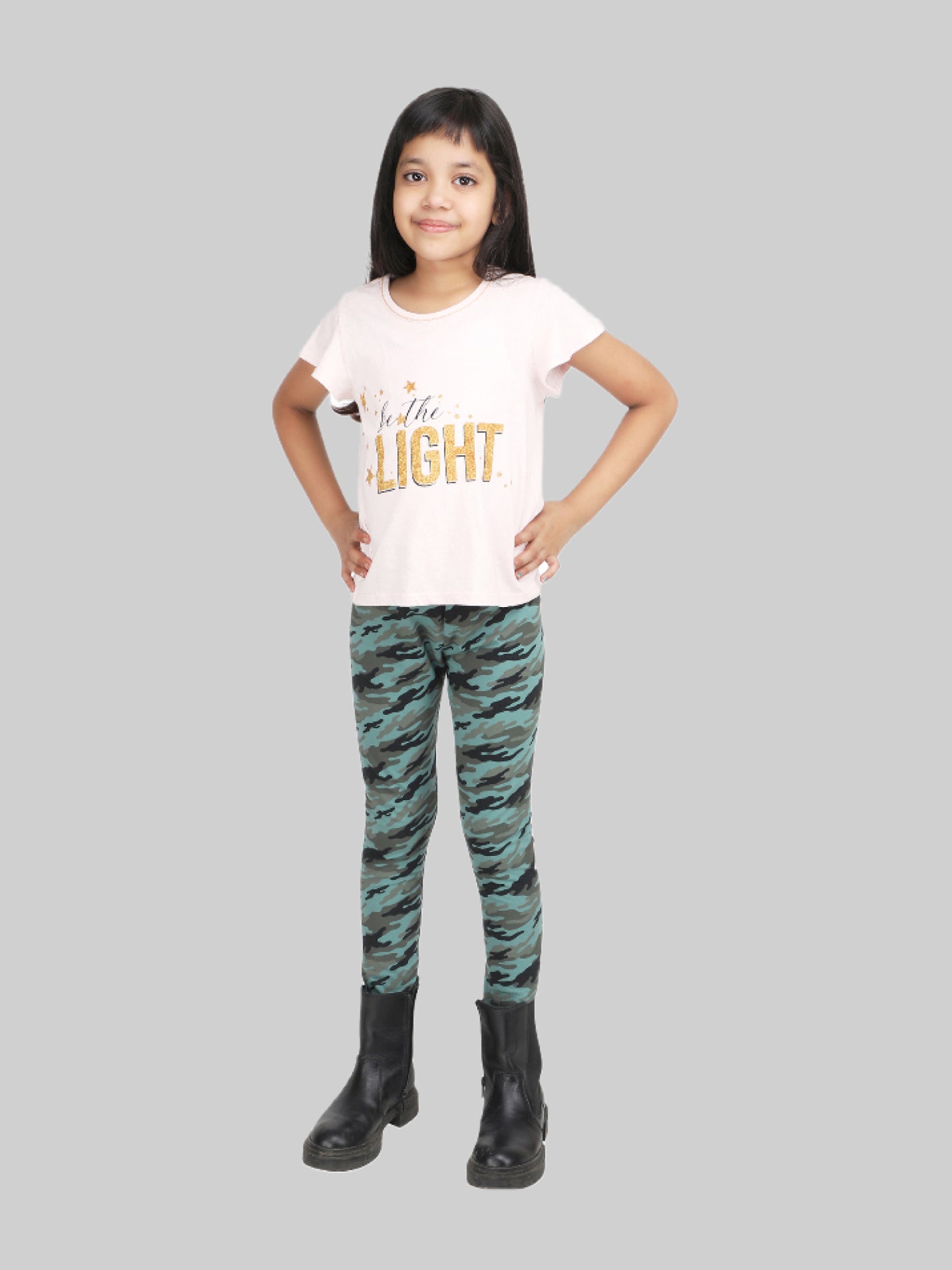 Green Camouflage Girls Leggings